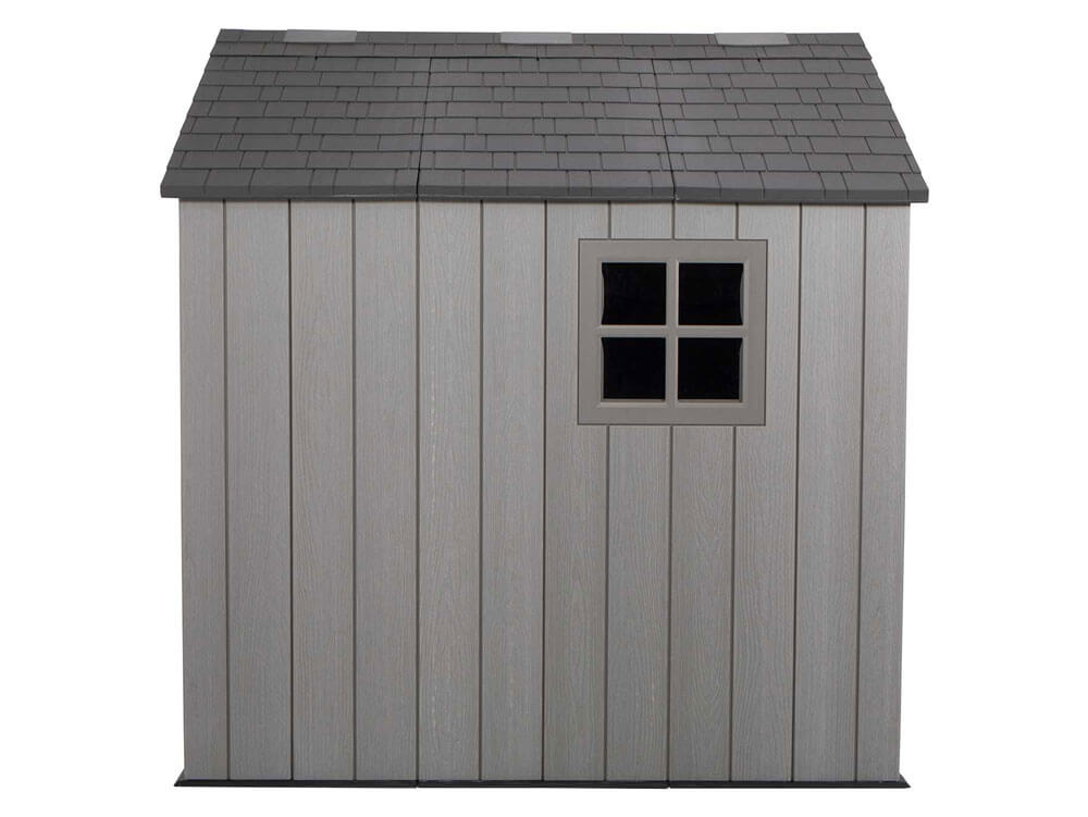 Пластиковый сарай (хозблок) WOODLOOK 8x7,5 60299 габариты 223,6 х 238,7 см с двускатной крышей для дачи или загородного дома