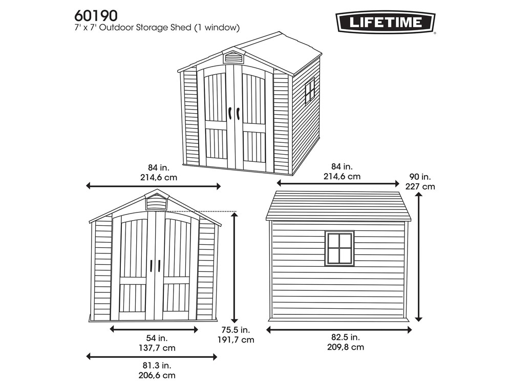 Сарай (хозблок) пластиковый LIFETIME 7x7 60190 габариты 214,6 х 209,8 см с двускатной крышей для дачи или загородного дома