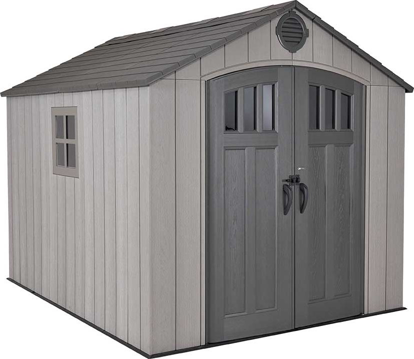 Сарай (хозблок) пластиковый WOODLOOK 8x10 60295 габариты 304 х 243 см с двускатной крышей для дачи или загородного дома