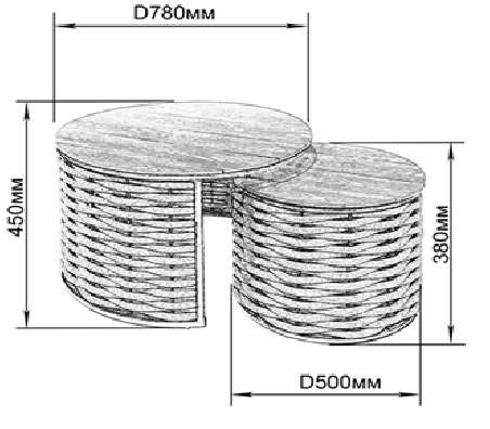 Комплект уличных плетеных кофейных журнальных столов Dual DeckWOOD из полимерной лозы