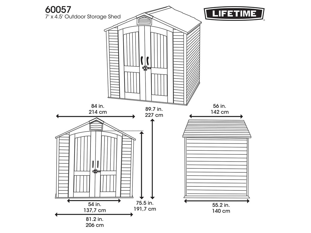 Сарай (хозблок) пластиковый LIFETIME 7x4,5 60057 габариты 140 х 206 см с двускатной крышей для дачи или загородного дома