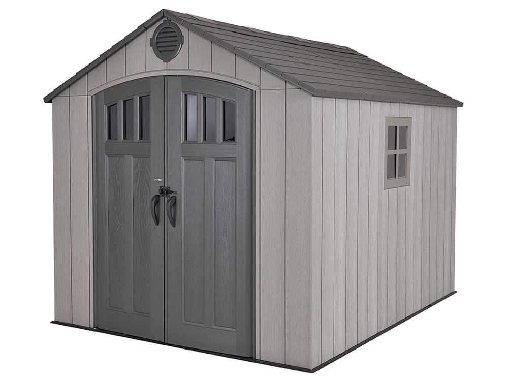 Сарай (хозблок) пластиковый WOODLOOK 8x10 60295 габариты 304 х 243 см с двускатной крышей для дачи или загородного дома