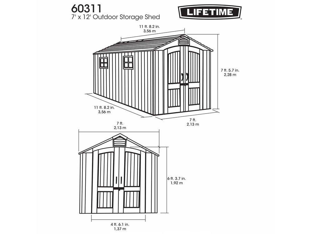 Сарай (хозблок) для дачи WOODLOOK 7х12 60311 габариты 356 х 213 см из пластика, с двускатной крышей, для загородного дома